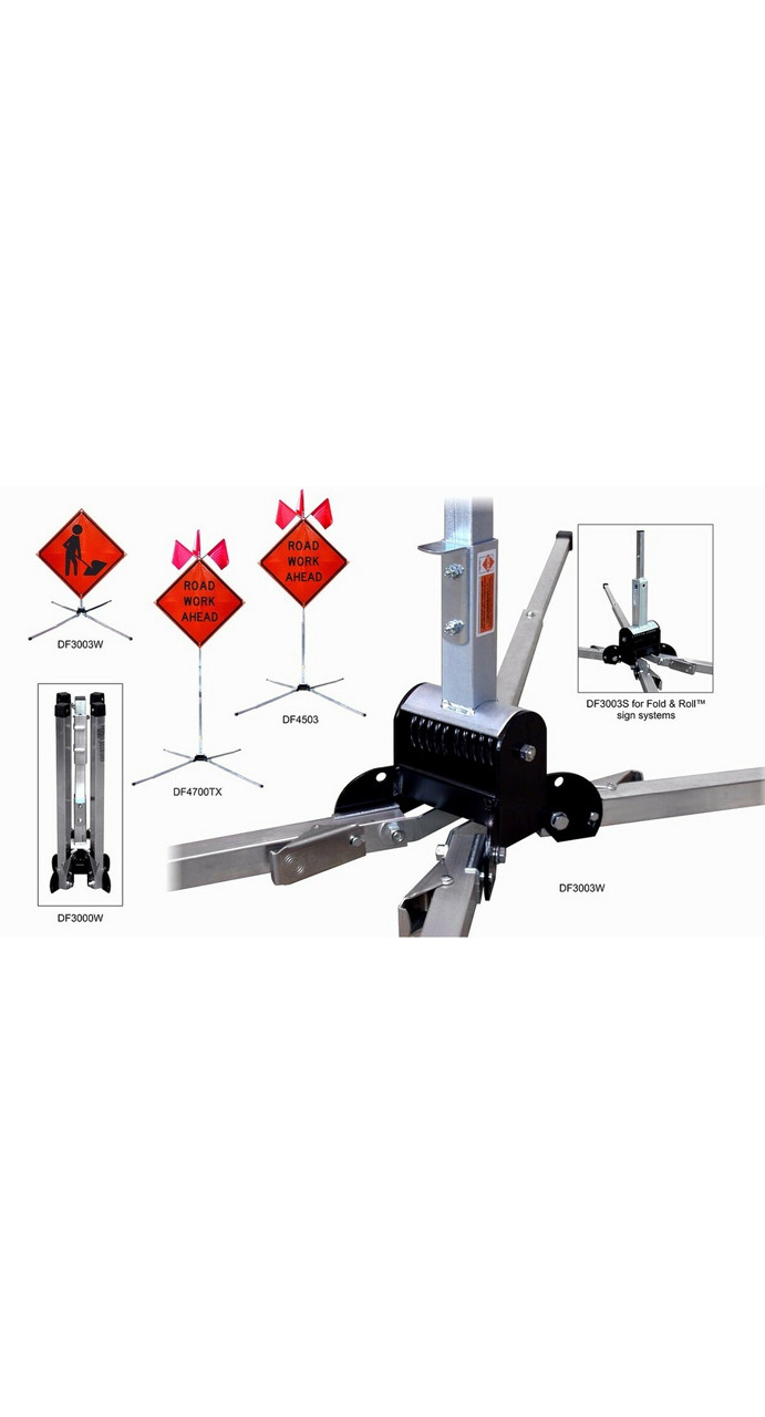 Fold & Roll 36" Sign with Stand non reflective with 2ea Safety Flags - SURVEY CREW AHEAD