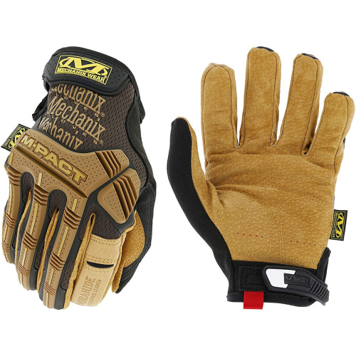 Mechanix Wear® Tan And Brown Leather M-Pact® Leather Full Finger Anti-Vibration Gloves With Hook And Loop Cuff